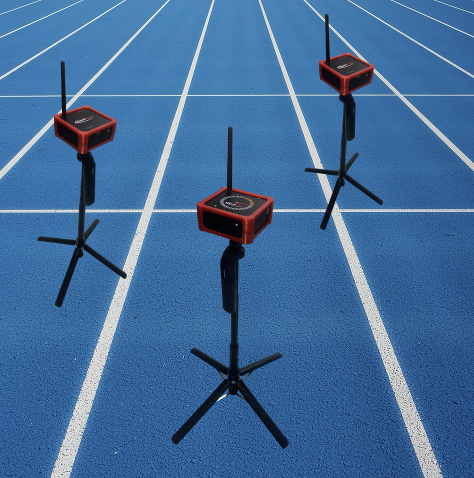 SplitFast Starter Pack: 2 LiDAR timing gates with wireless hub and tripods for reliable start/finish timing